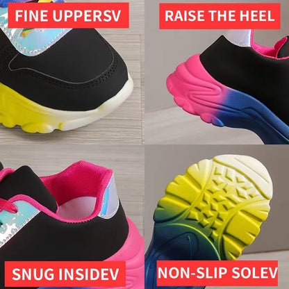 INS Style Rainbow Color Sports Shoes For Women Thick Bottom Lace-up Sneakers Fashion Casual Lightweight Running Walking Shoes