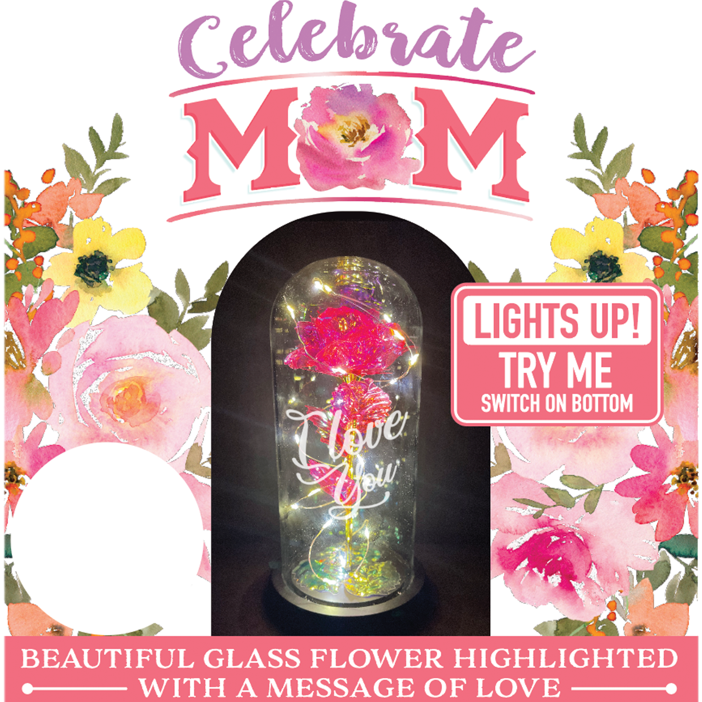 Novelty Closeout - Jumbo Light Up Rose Glass Dome Keepsake Assortment- 2/Pk