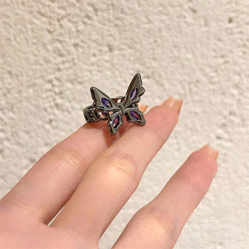 High-grade Purple Diamond Black Butterfly Ring