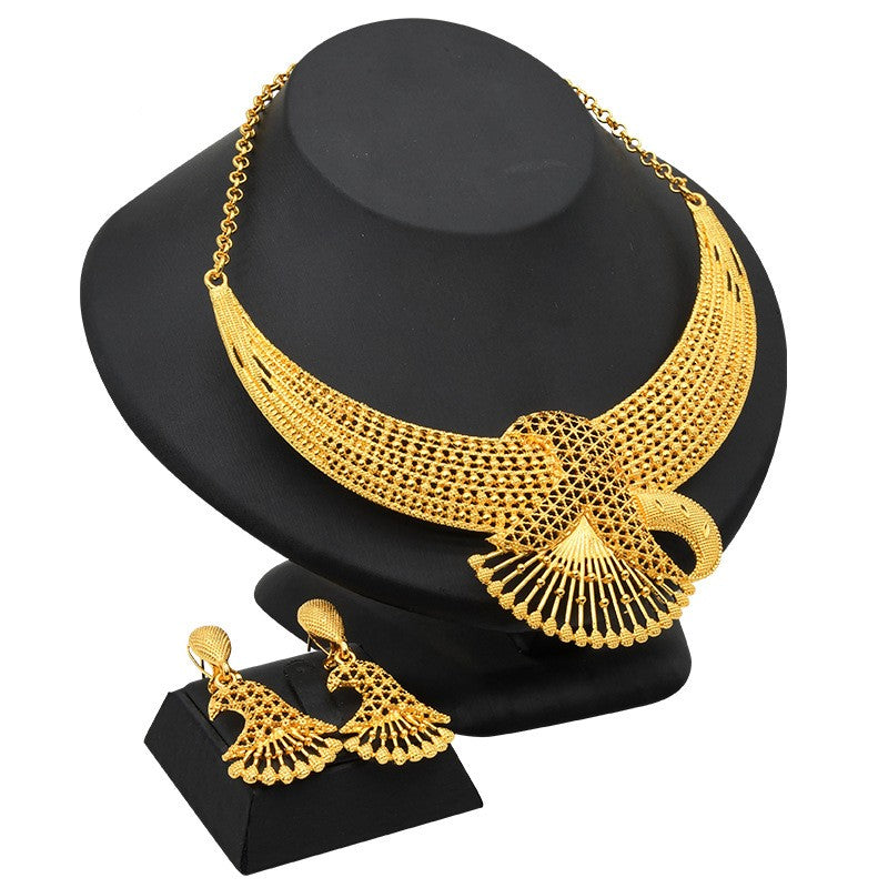 24K Gold Plated Dubai Bridal Necklace Two-piece Earrings Set Pack