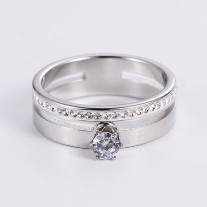 Fashion Stainless Steel Hollow Double Layer Rhinestone Ring