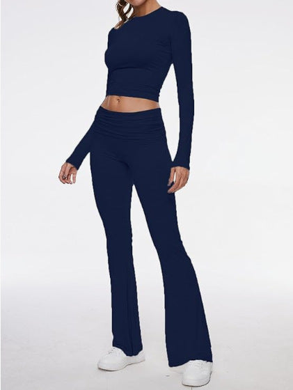 Women's Clothing Round Neck Bell-bottom Pants Suit