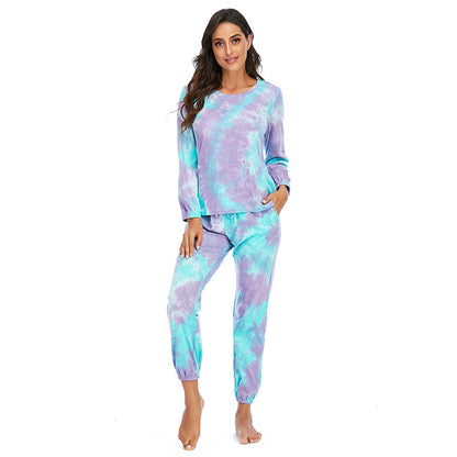 Women's Fashion Casual Tie-dye Pajamas Long Sleeve Trousers Suit