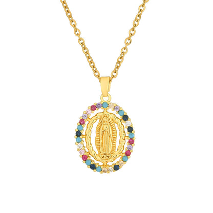 European And American Color Zircon Virgin Mary Pendant Necklace For Women