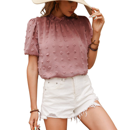 Women's Fashion Casual Short-sleeved Jacquard Chiffon Blouse Top