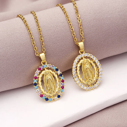 European And American Color Zircon Virgin Mary Pendant Necklace For Women