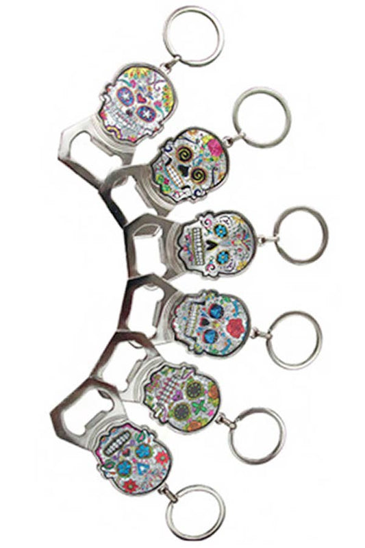 Cap Zone - Sugar Skull Engraved Metal Bottle Opener Novelty Key Chain