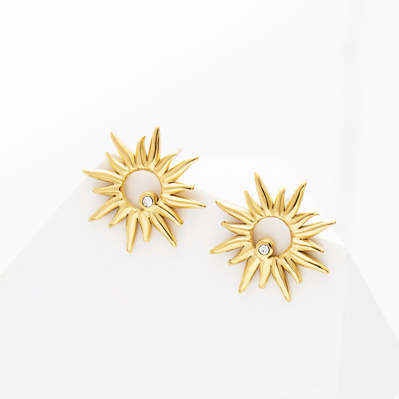 Stereo Sun Flower Ear Studs Titanium Steel