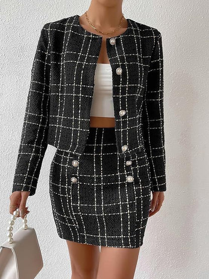 Women's Fashion Plaid Button Jacket