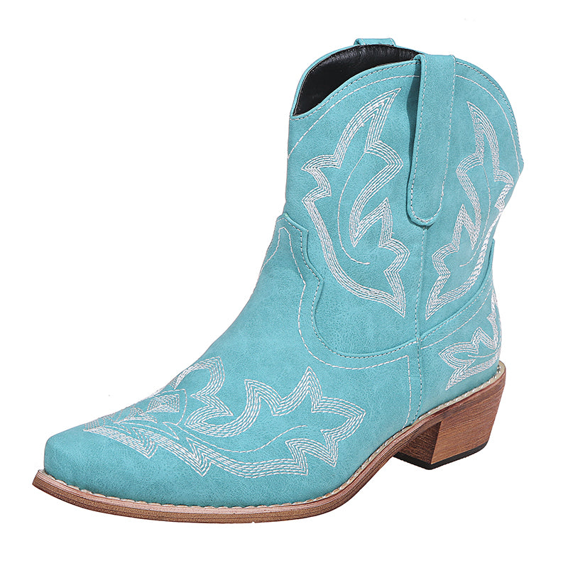 Cowboy Boots Women Embroidery Wedge Heel Shoes Western Cowgirl Boots