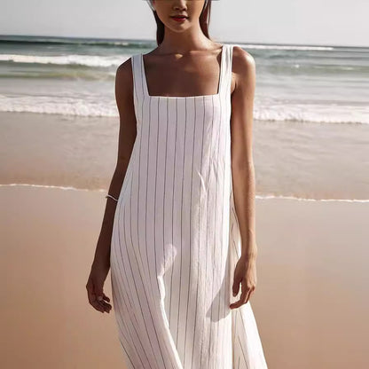 Square Collar Striped Minimalist Fashion Sleeveless Dress