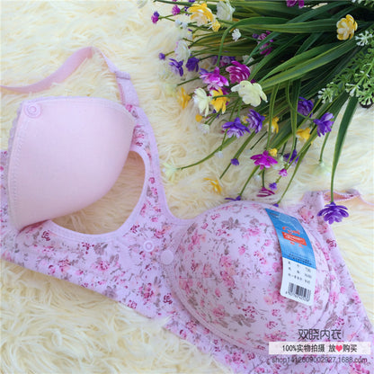 Anti-wardrobe Malfunction Pure Cotton Nursing Bra Front Buckle Without Steel Ring Adjustment