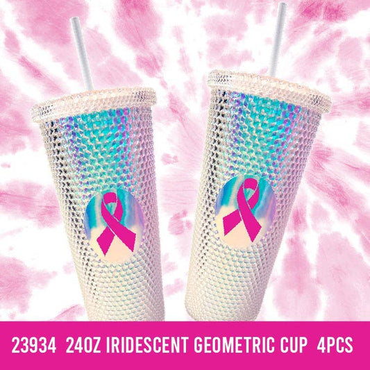 Novelty Closeout - 24 oz Tumbler Breast Cancer Awareness PINK Assortment- 4/Pk: Closeout Price