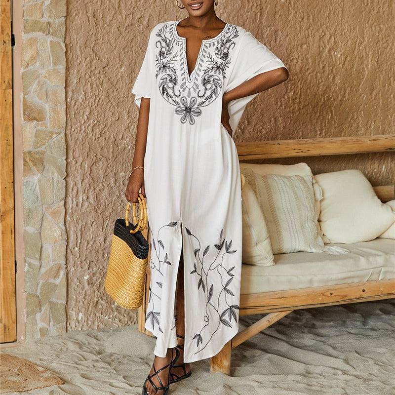 European And American Rayon Embroidered Beach Cover-up Robe Style Loose Vacation Sun Protection Shirt