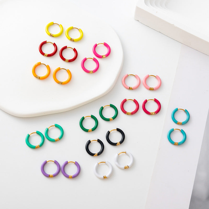 Colorful Oil Necklace Stainless Steel Ear Clip