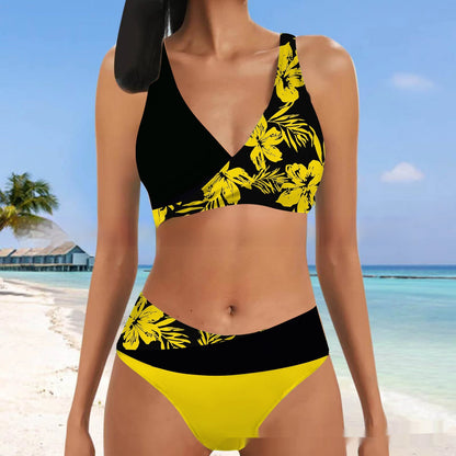 European And American Swimwear Halter Lace-up Printed Swimsuit