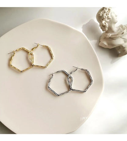 S925 Silver Geometric Hexagonal Circle Exaggerated Ear Clip