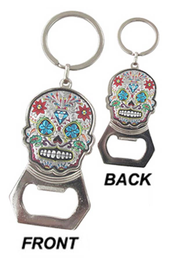 Cap Zone - Sugar Skull Engraved Metal Bottle Opener Novelty Key Chain