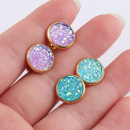 Starry Stainless Steel Water Plated Gold Stud Earrings