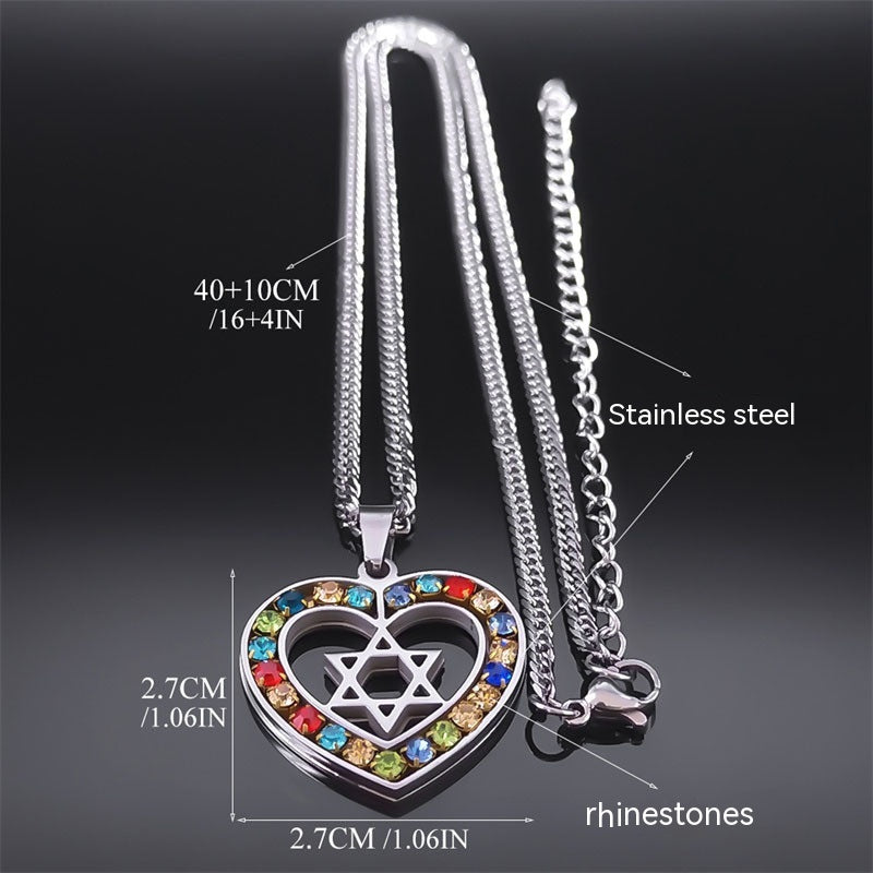 Six-pointed Star Stainless Steel Color Zircon Geometric Necklace