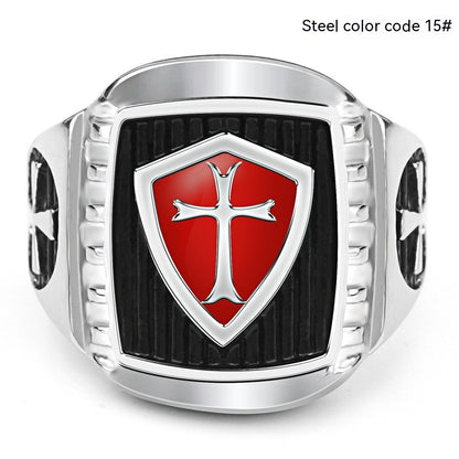 Vintage Oil Dripping Red Cross Men's Personalized Stainless Steel Ring