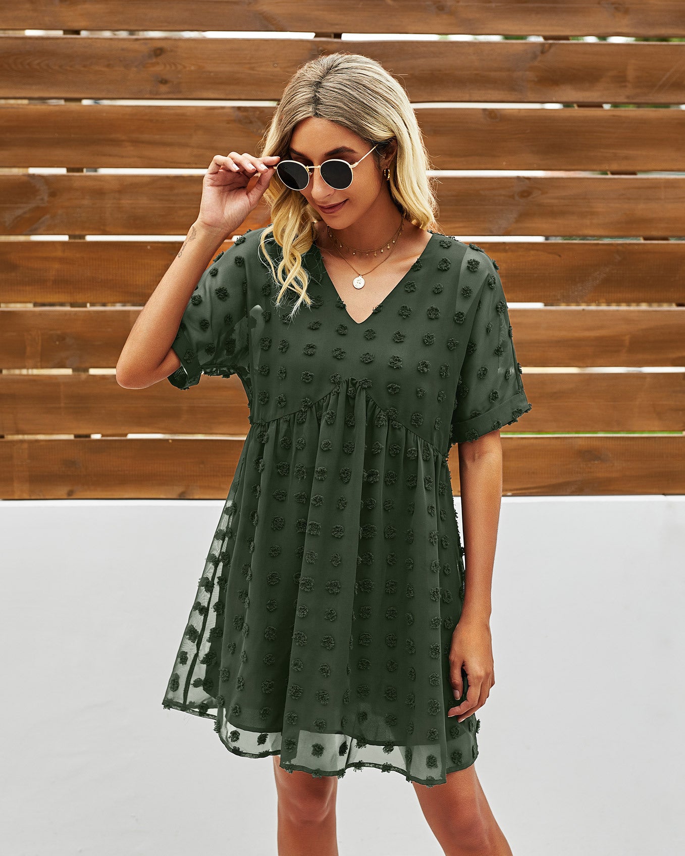 Solid Color Dotted Chiffon Little-girl Style Clothes Women's Dress