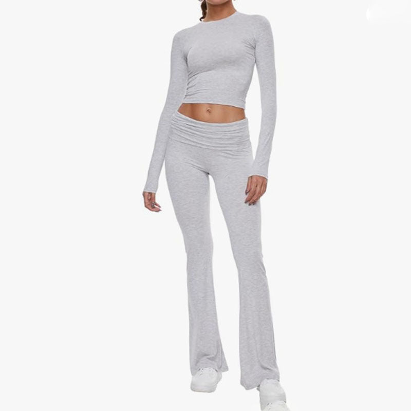 Women's Clothing Round Neck Bell-bottom Pants Suit