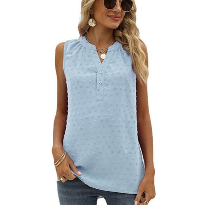 New Solid Color Chiffon Shirt Loose V-neck Jacquard Sleeveless Casual Vest