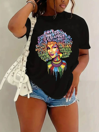 Black Girl's Printed Short-sleeved T-shirt