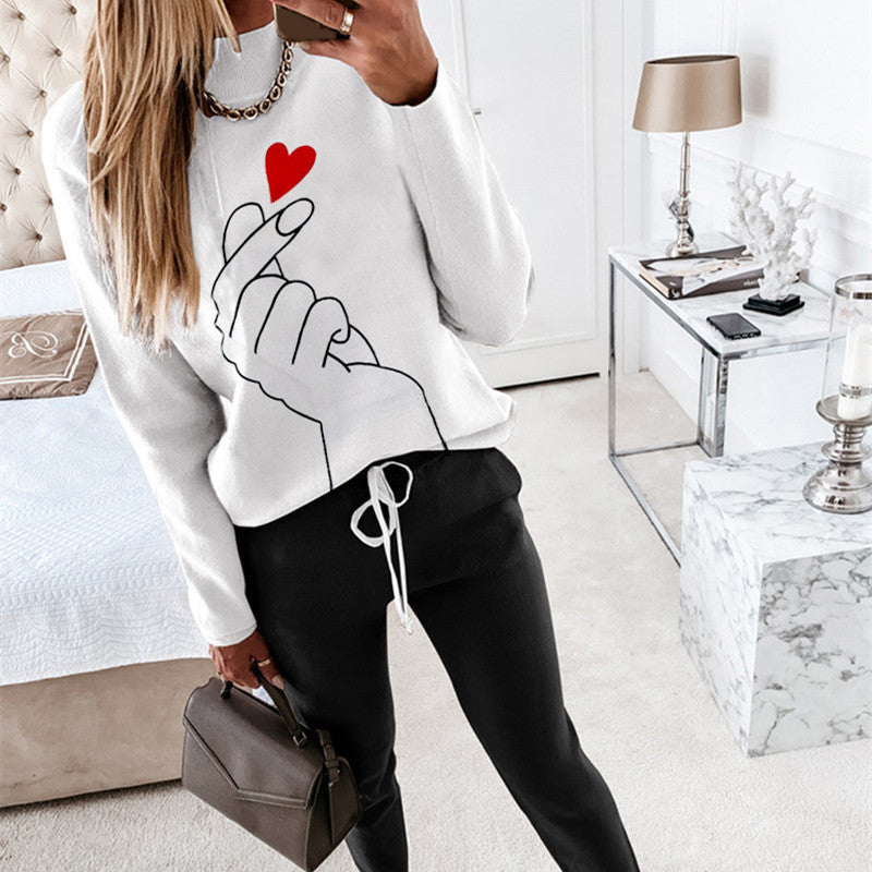 Women's Fashion High Collar Long Sleeve Pocket Trousers Casual Two-piece Suit