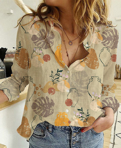 Women's Digital Printing Lapel Long Sleeve Shirt