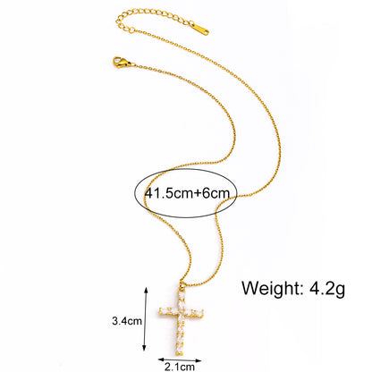 Cross Copper Plating 18K Gold Micro Inlaid Zircon Titanium Steel Necklace