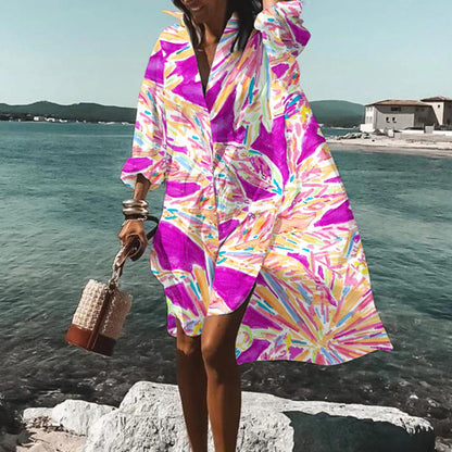 Printed Beach Vacation Blouse Coat