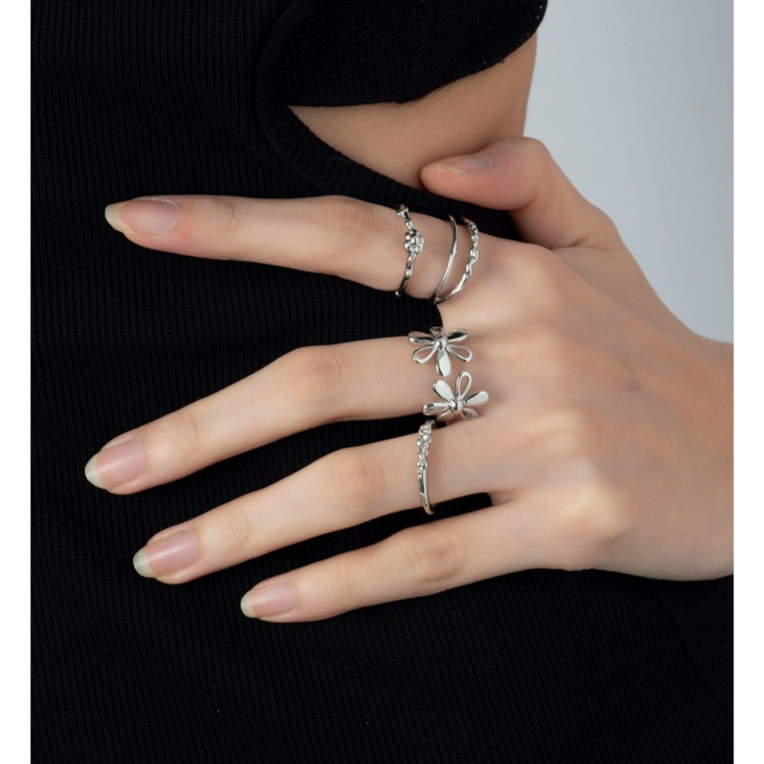 Korean Style Cute Flower Cold Wind Silver Ring With Opening