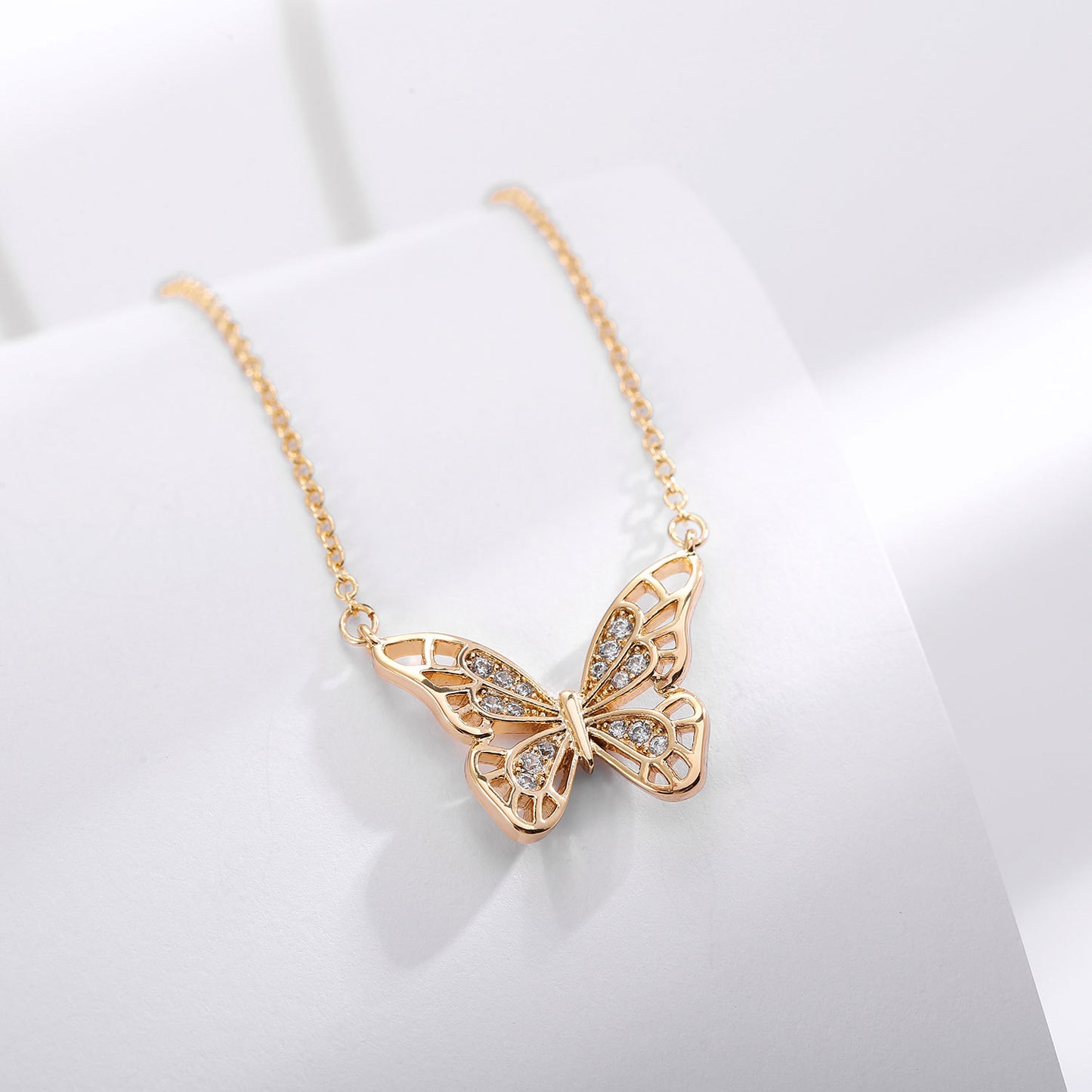 Women's Hollow-out Micro Inlaid Zircon Butterfly Element Necklace