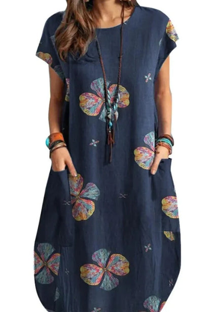 Women's Printed Crew Neck Casual Temperament Short Sleeve Dress