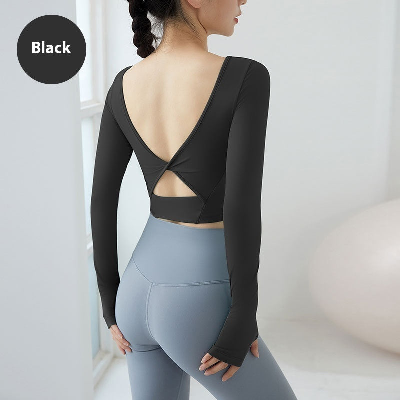 Women's Elegant Finger Stall Long-sleeved Tight Beauty Back Exercise Top