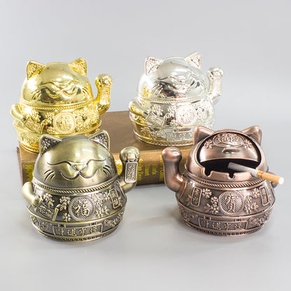 Lucky Cat Ashtray Creativity Personality Trendy Home Living Room With Cover Anti-fly Ash Uxury High-end Simple Ashtray