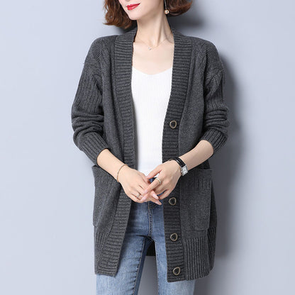 Women's Knitted Loose Mid-length Sweater Cardigan Coat