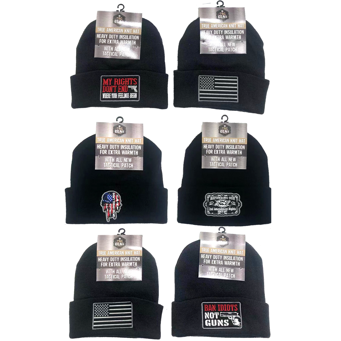 Novelty Closeout - Tac Gear Patriot Theme Beanie Winter Hat Assortment- 12/Pack