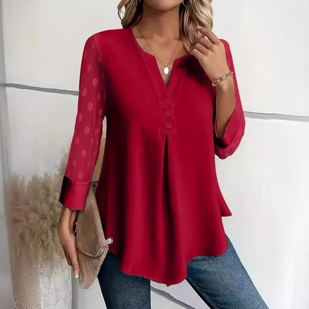 Mesh Sleeves Button Shirt For Women Spring And Summer