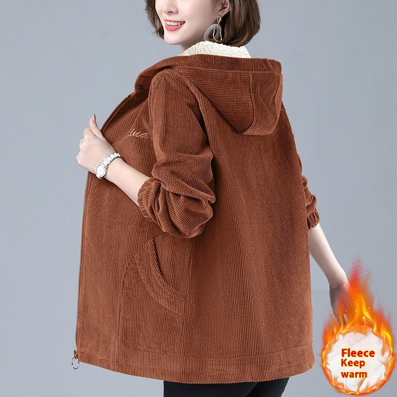 Fleece-lined Thick Corduroy Coat Women's Casual Jacket