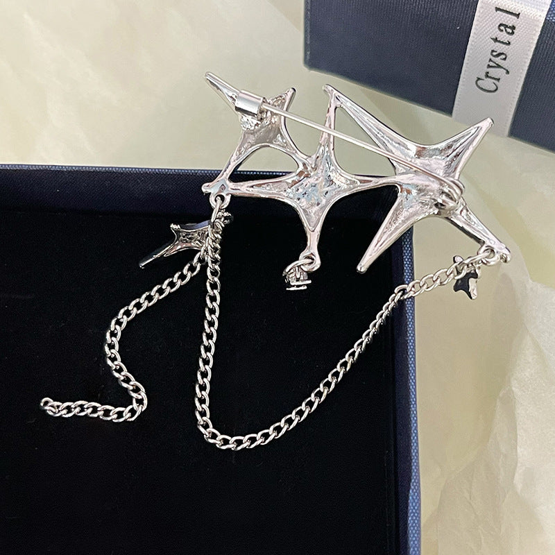 Four Eight-pointed Stars Zircon Chain Brooch For Women