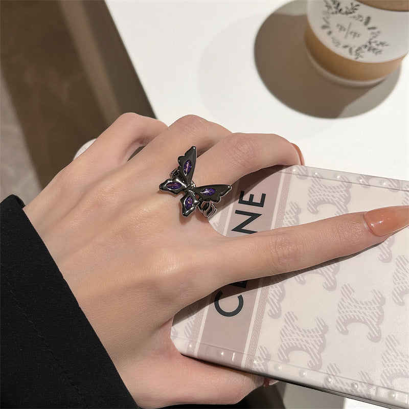 High-grade Purple Diamond Black Butterfly Ring