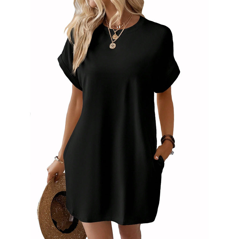 Women's Loose Short Sleeve Pocket Dress