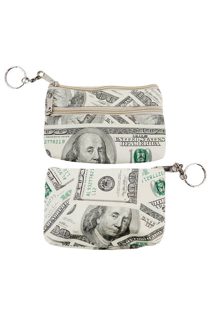 Cap Zone - 100 Dollar Bill All-Over Double Zip Coin Pouch