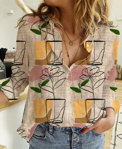 Women's Digital Printing Lapel Long Sleeve Shirt