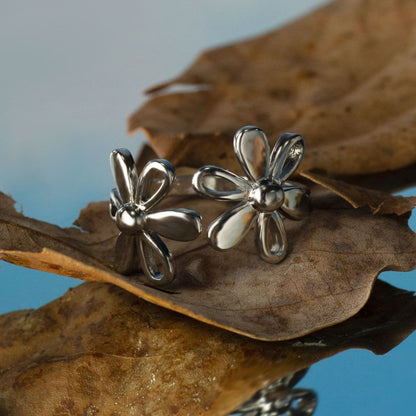 Korean Style Cute Flower Cold Wind Silver Ring With Opening