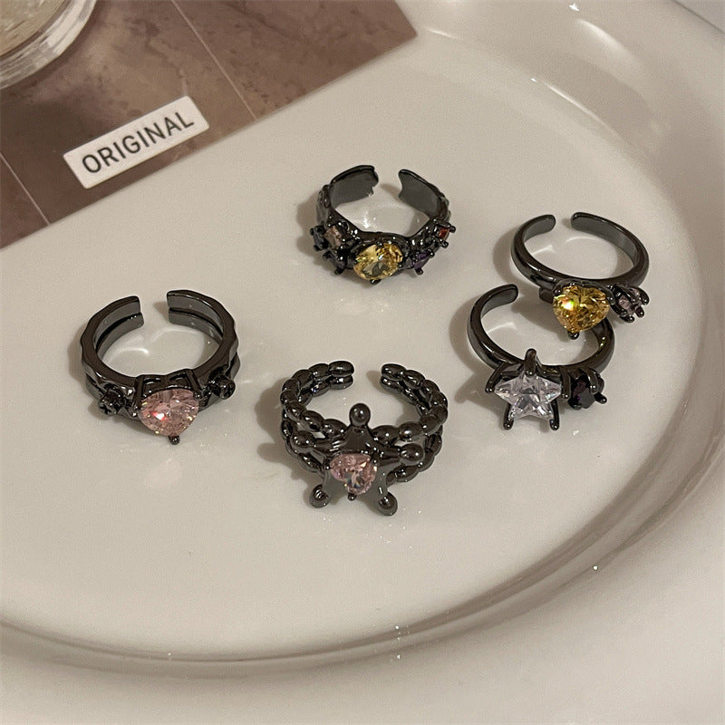 Irregular Colorful Crystals Ring Female Niche Design