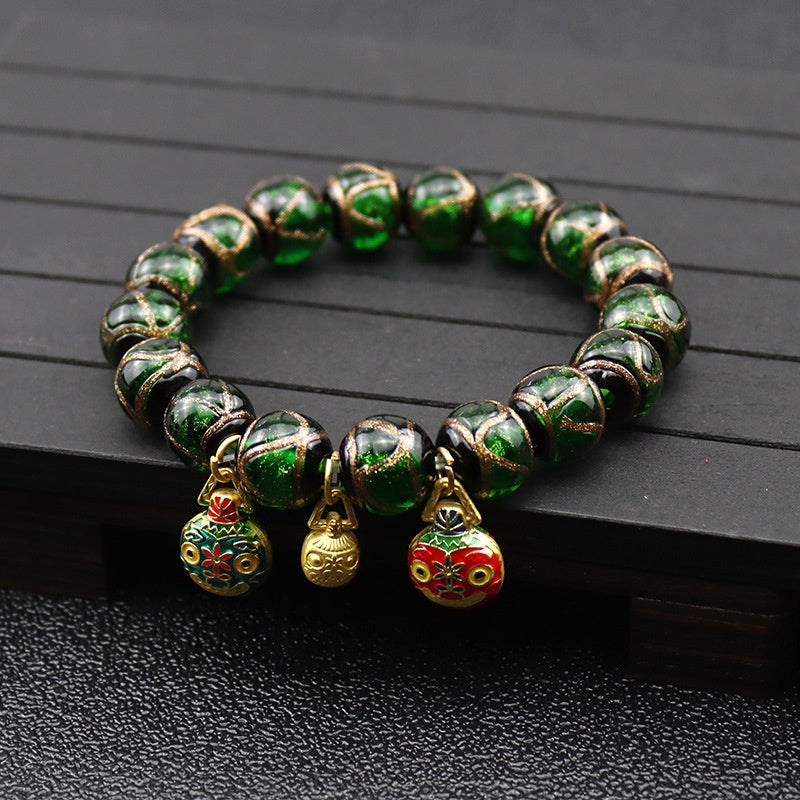 Fragrant Gray Colored Glaze Bracelet Colorful Multi-treasure Swallowing Beast Gold Silk Glass Bead